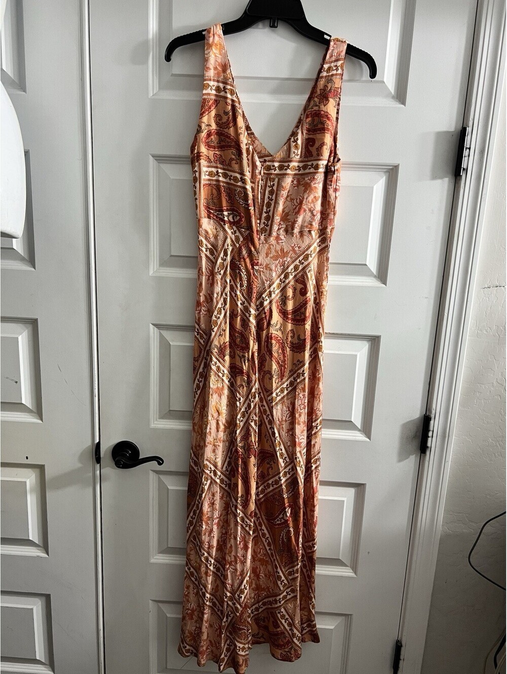 Paper Heart Maxi Dress Women Sz S Warm Floral Paisley Linen Blend Dress Boho - Picture 3 of 8